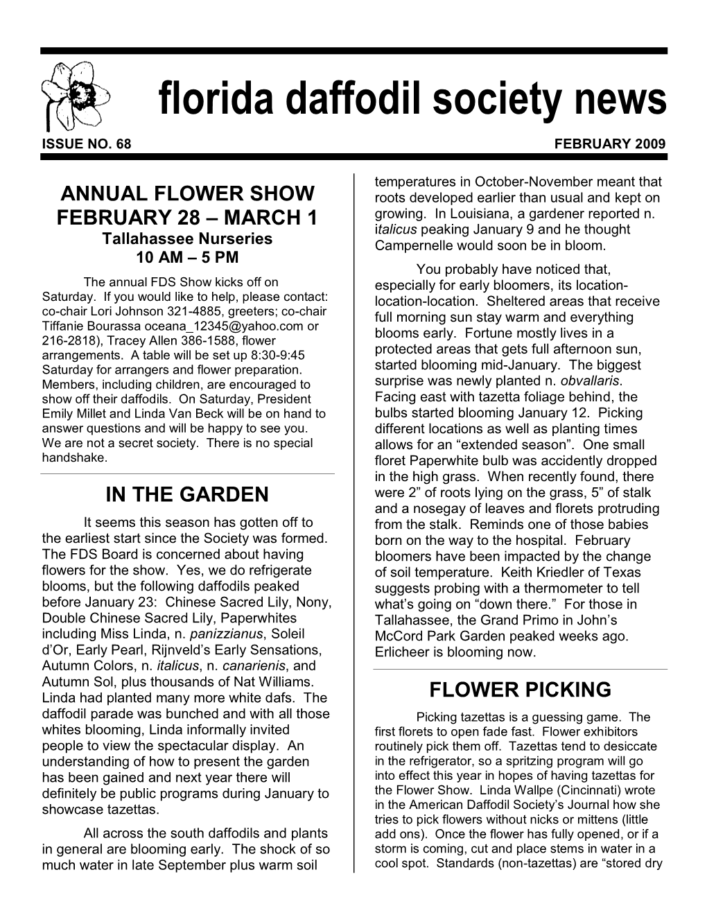 2009 February, Florida Daffodil Society Newsletter