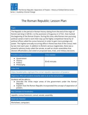 The Roman Republic: Lesson Plan