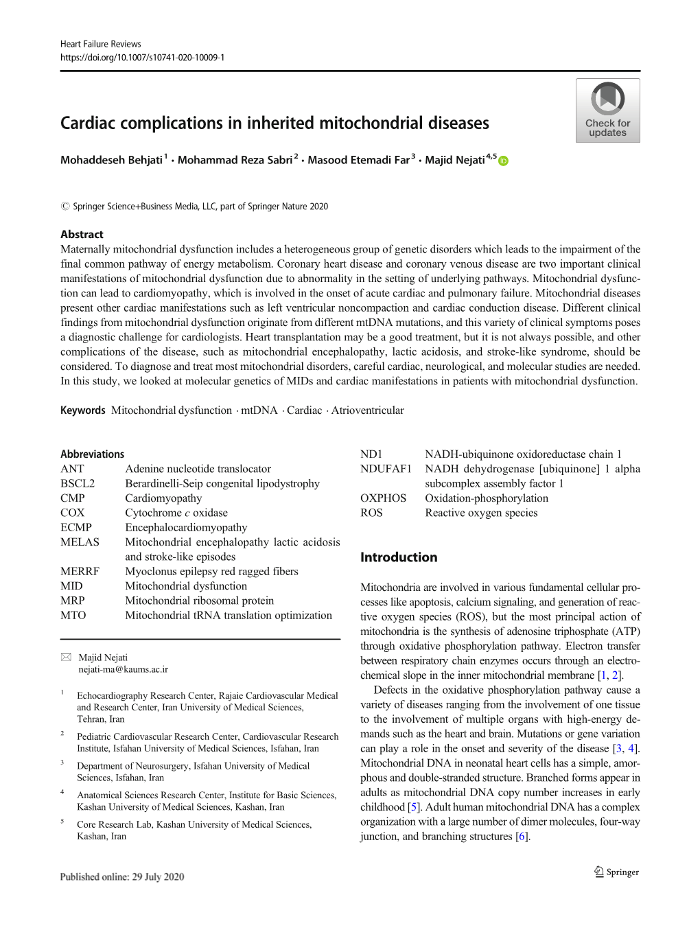 Cardiac Complications in Inherited Mitochondrial Diseases