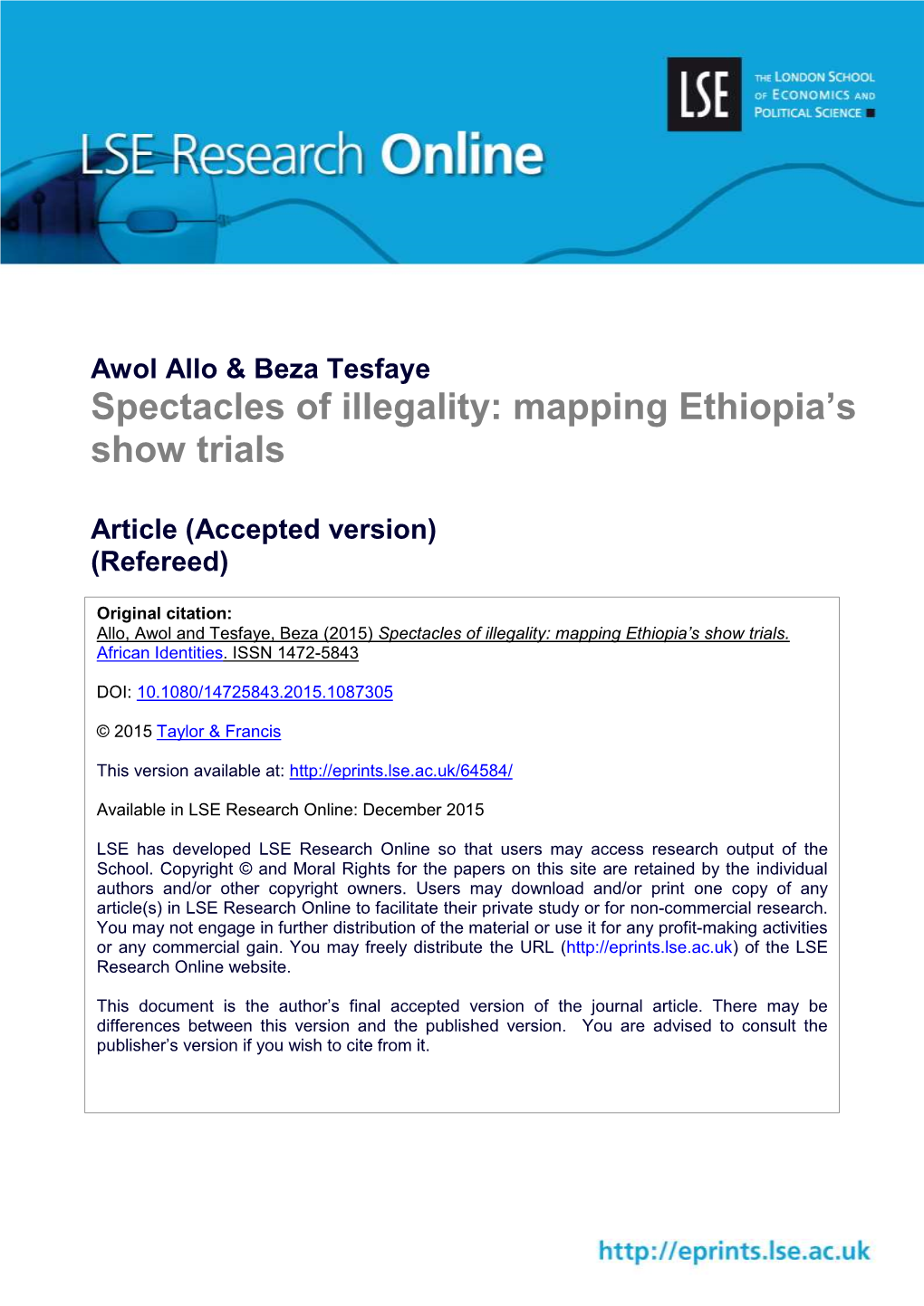 Spectacles of Illegality: Mapping Ethiopia's Show Trials