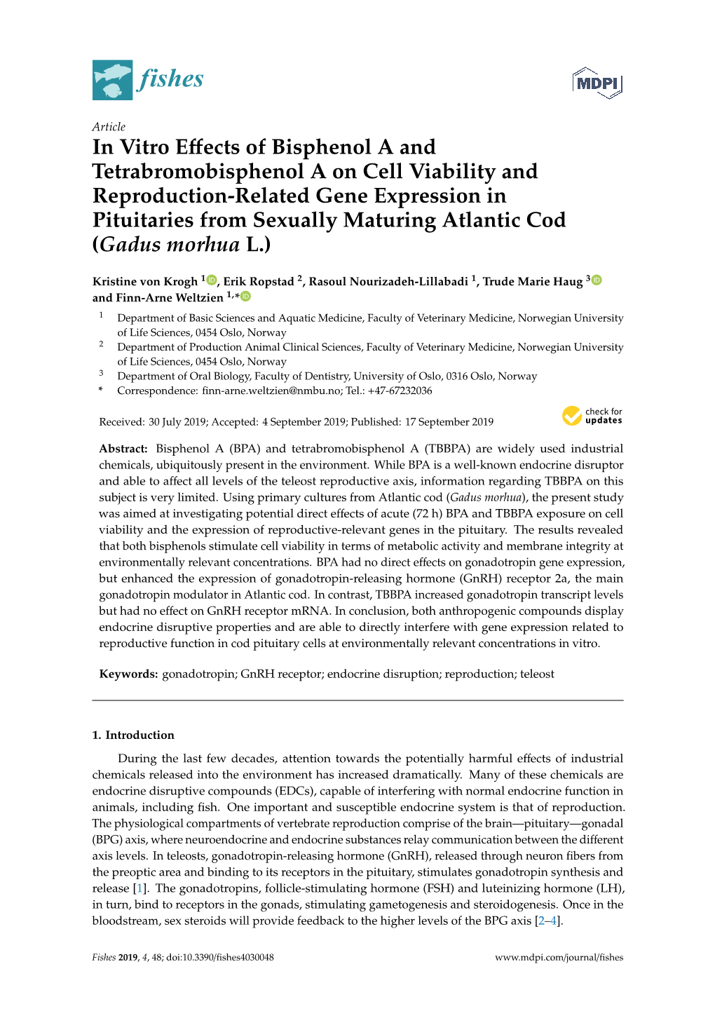 In Vitro Effects of Bisphenol a and Tetrabromobisphenol a on Cell