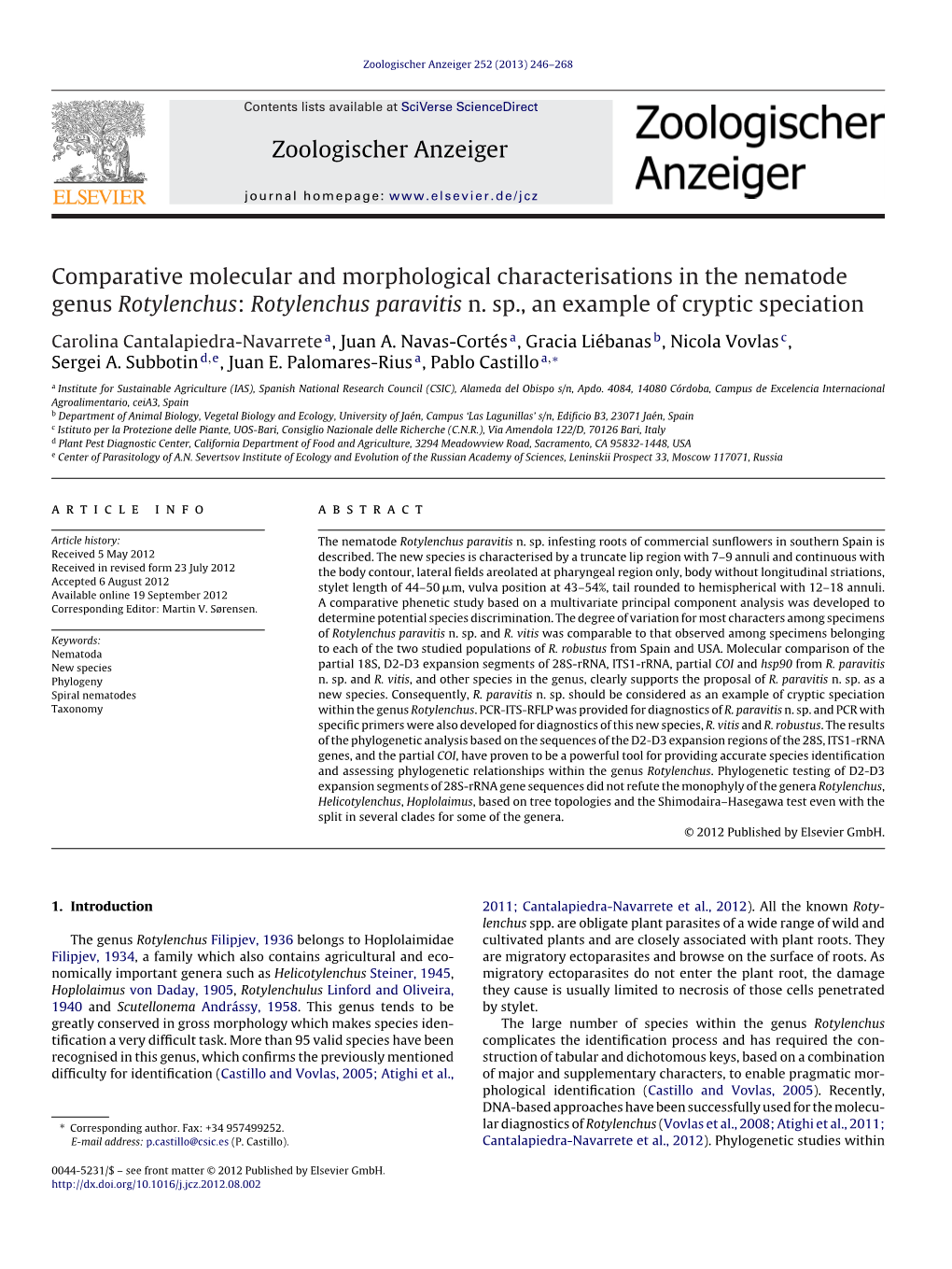 Rotylenchus Paravitis N. Sp., an Example of Cryptic Speciation