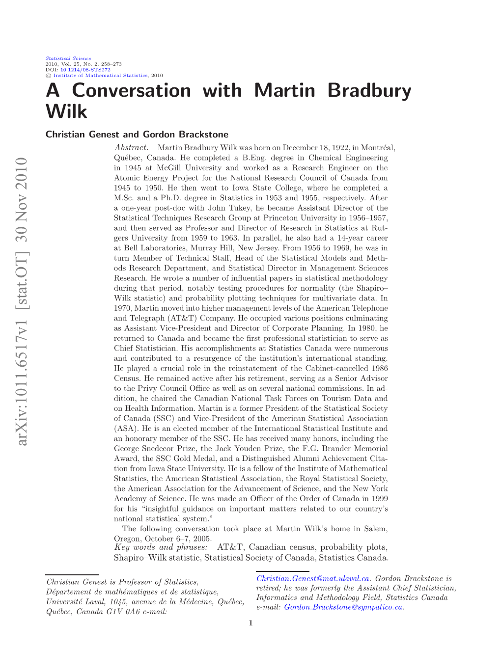 A Conversation with Martin Bradbury Wilk