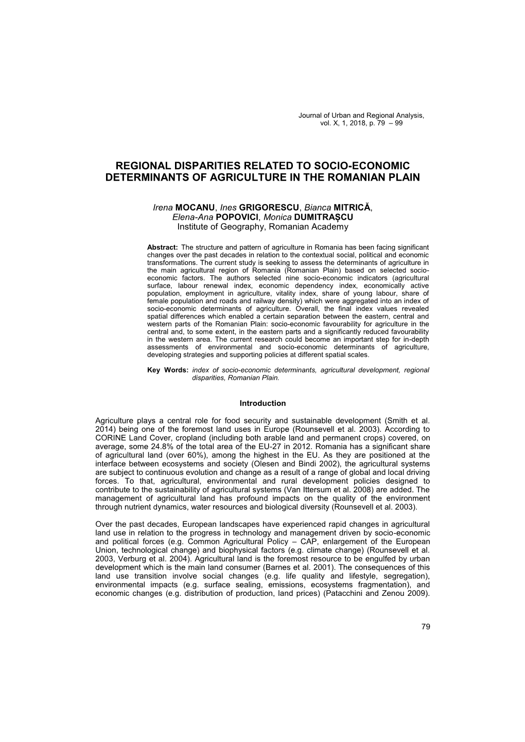 Regional Disparities Related to Socio-Economic Determinants of Agriculture in the Romanian Plain