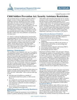 Child Soldiers Prevention Act: Security Assistance Restrictions