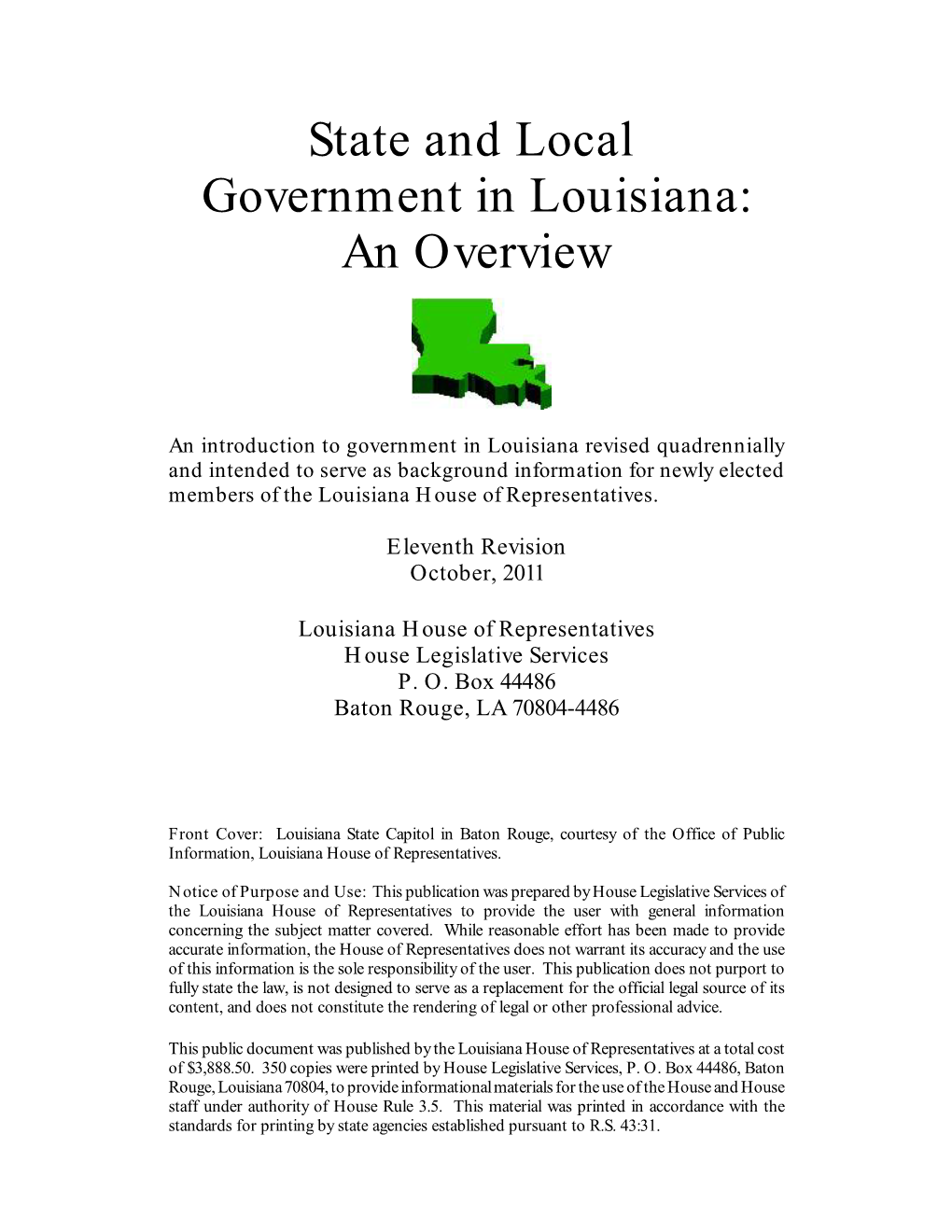 State and Local Government in Louisiana: an Overview