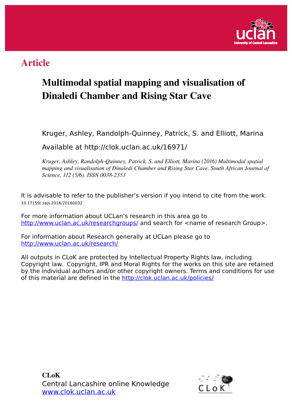 Multimodal Spatial Mapping and Visualisation of Dinaledi Chamber and Rising Star Cave