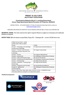 Friday 19 July 2019 Qld’S First Cacib Show