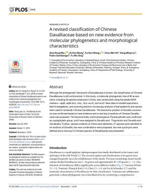 A Revised Classification of Chinese Davalliaceae Based on New Evidence from Molecular Phylogenetics and Morphological Characteristics