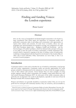 Finding and Funding Voices: the London Experience