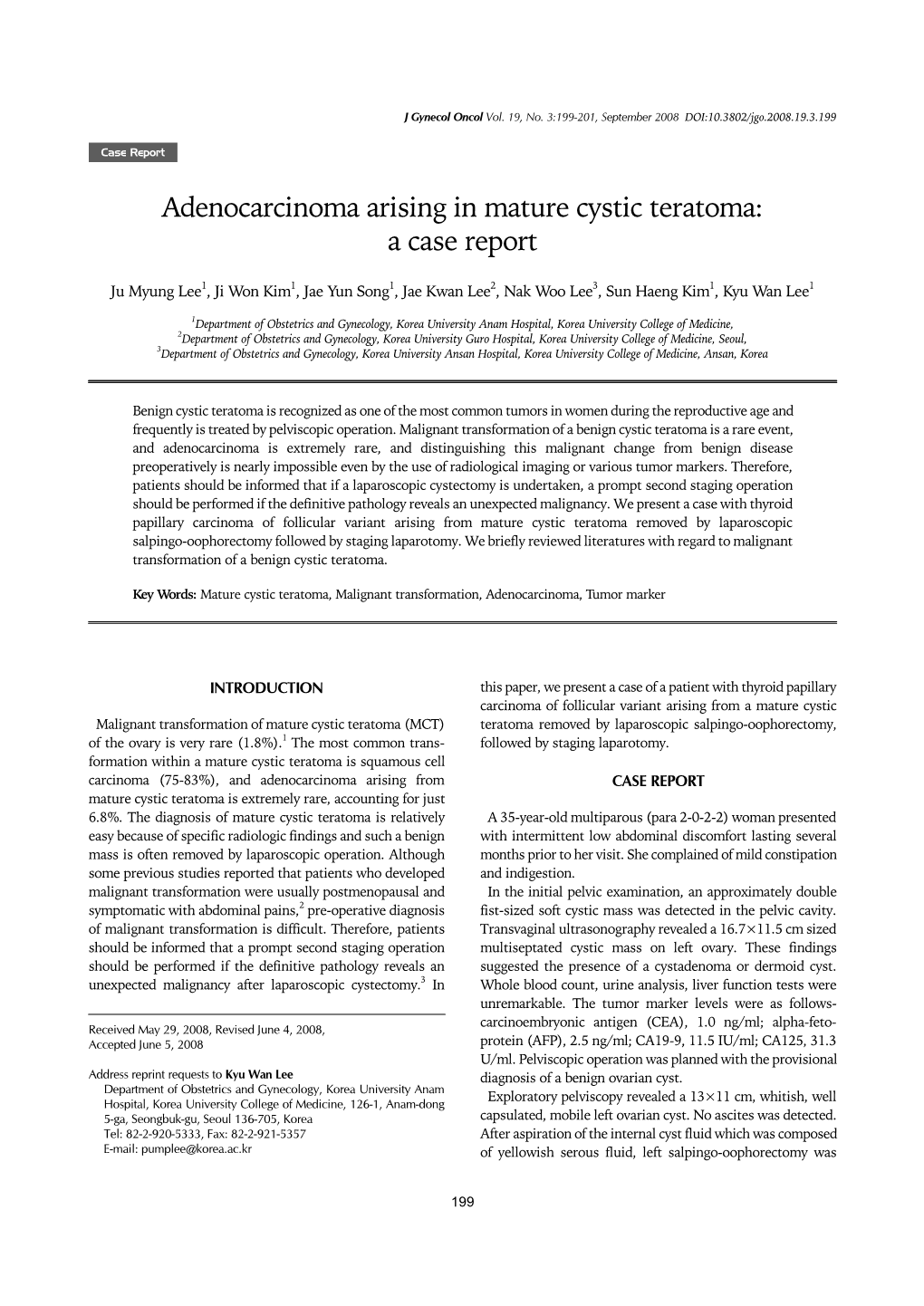 Adenocarcinoma Arising in Mature Cystic Teratoma: a Case Report