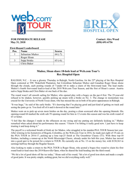 Muñoz, Sloan Share 18-Hole Lead at Web.Com Tour's Rex Hospital Open