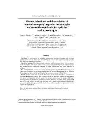 Reproductive Strategies and Sexual Dimorphism in Bryopsidales Marine Green Algae