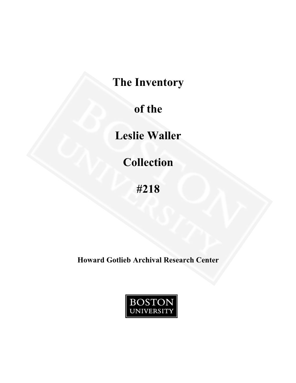 The Inventory of the Leslie Waller Collection #218