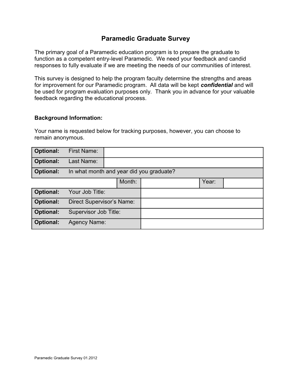 Paramedic Graduate Survey