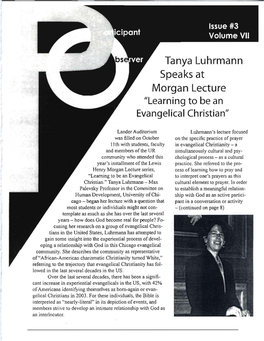 Tanya Luhrmann Speaks at Morgan Lecture "Learning to Be an Evangelical Christian"
