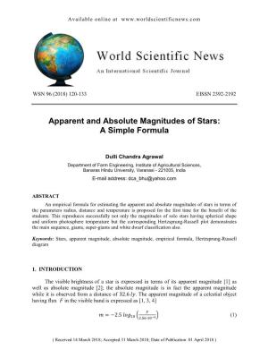 Apparent and Absolute Magnitudes of Stars: a Simple Formula