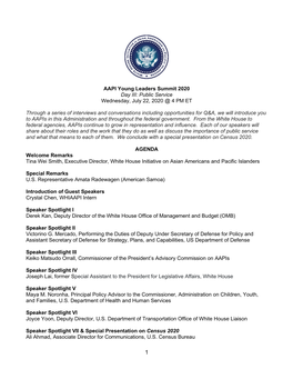 AAPI Young Leaders Summit 2020 Day III: Public Service Wednesday, July 22, 2020 @ 4 PM ET