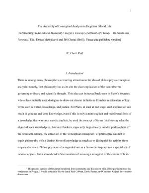1 the Authority of Conceptual Analysis in Hegelian