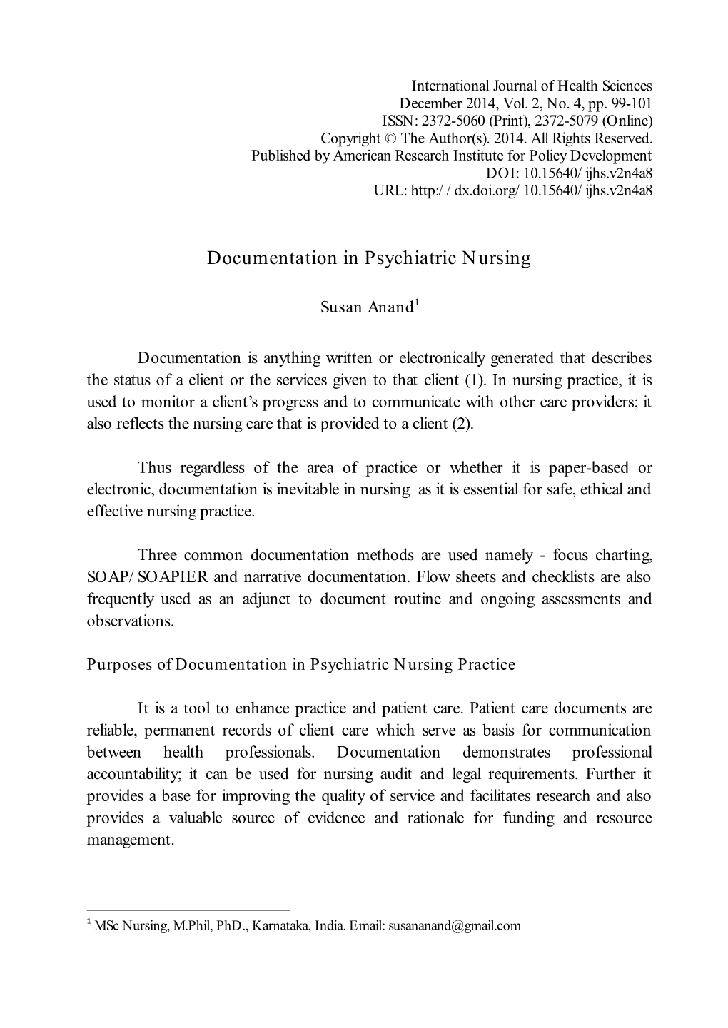 Documentation in Psychiatric Nursing