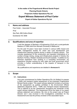 Expert Witness Statement of Paul Carter Expert of Kalbar Operations Pty Ltd