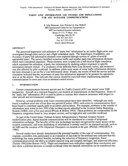 The Perceived Importance and Utilization of "Party Line" Information by Air Carrier Flight Crews Was Investigated Through Pilot Surveys and a Flight Simulation Study