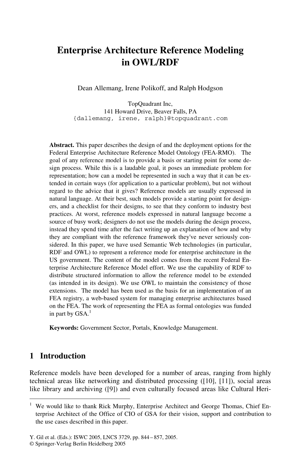 Enterprise Architecture Reference Modeling in OWL/RDF