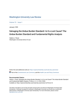 The Undue Burden Standard and Fundamental Rights Analysis