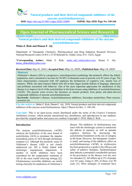 Open Journal of Pharmaceutical Science and Research