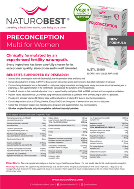 Preconception Multi for Women Are Made in Australia and Are Available for Purchase Online Or at Selected Pharmacies and Health Food Stores