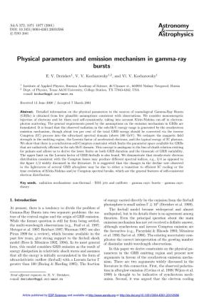 Physical Parameters and Emission Mechanism in Gamma-Ray Bursts