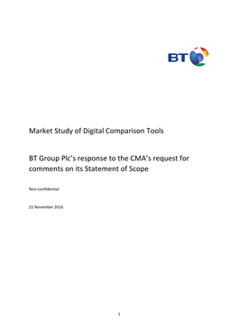 Market Study of Digital Comparison Tools BT Group Plc's Response To