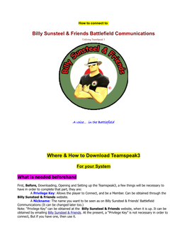Billy Sunsteel & Friends Battlefield Communications Where & How To
