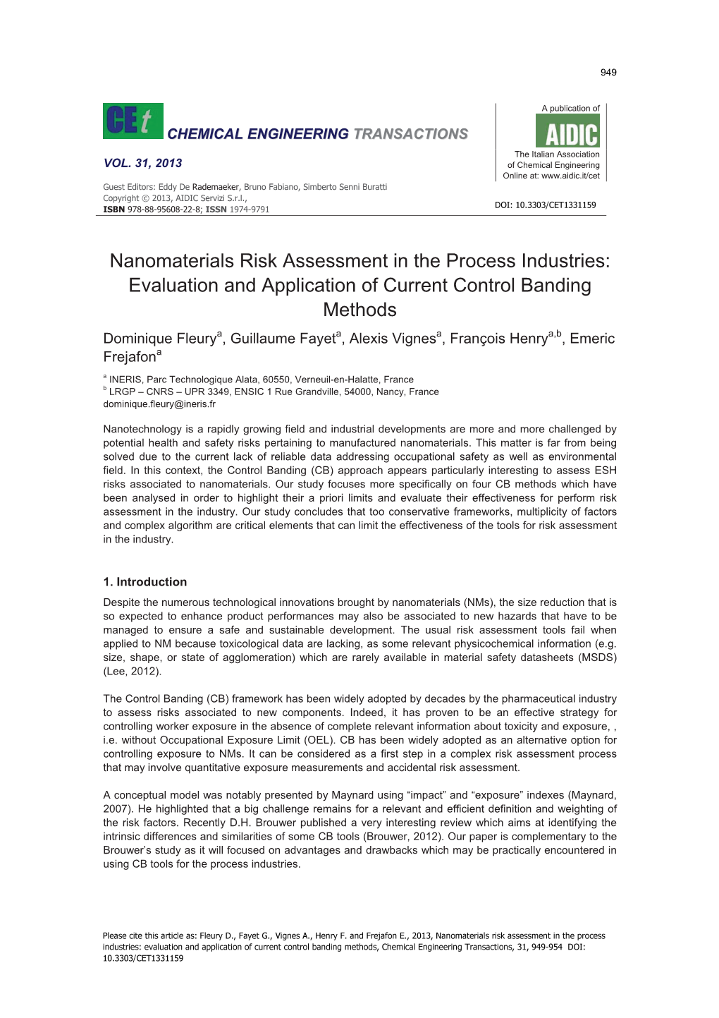 Nanomaterials Risk Assessment in the Process Industries: Evaluation and Application of Current Control Banding Methods