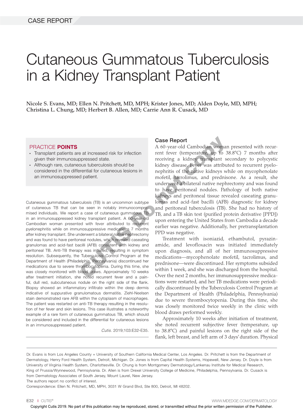 Cutaneous Gummatous Tuberculosis in a Kidney Transplant Patient