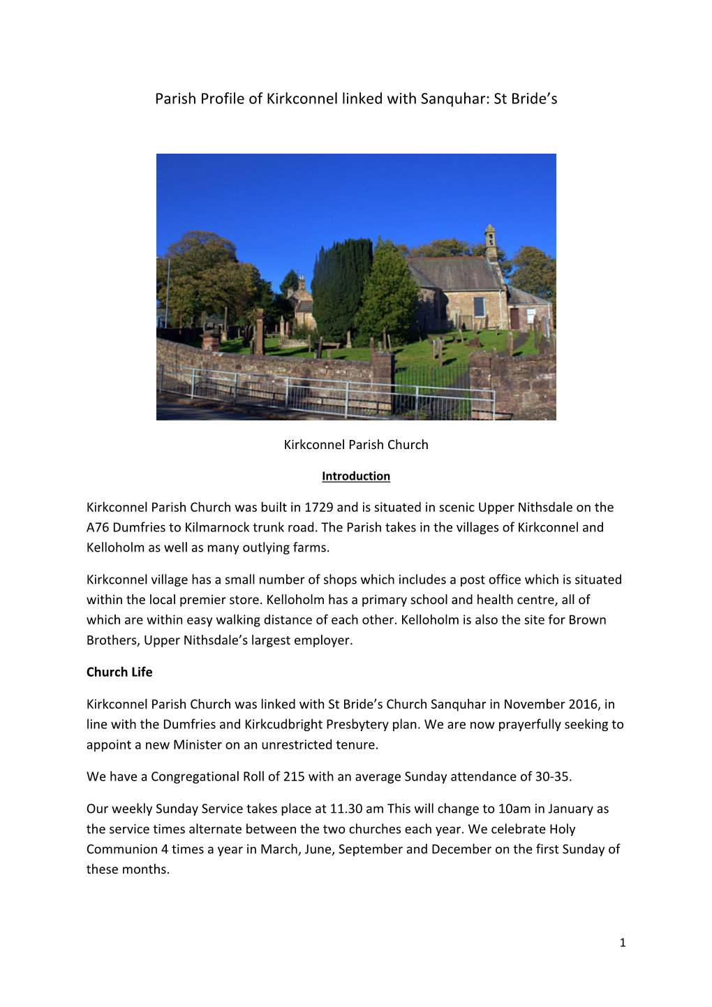 Parish Profile of Kirkconnel Linked with Sanquhar: St Bride's