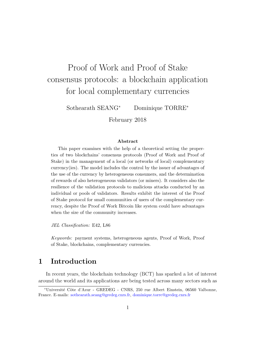 Proof of Work and Proof of Stake Consensus Protocols: a Blockchain Application for Local Complementary Currencies