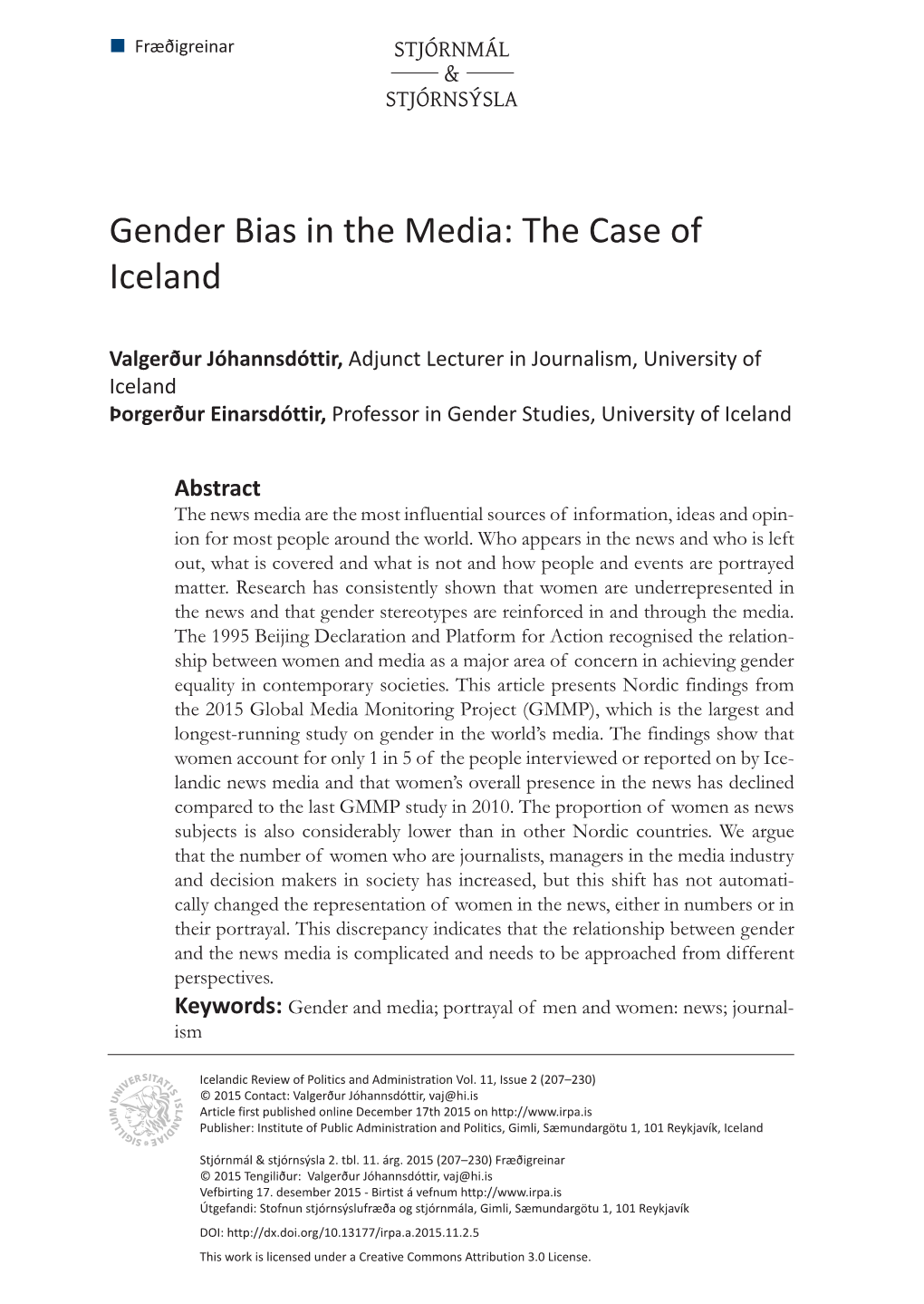 Gender Bias in the Media: the Case of Iceland