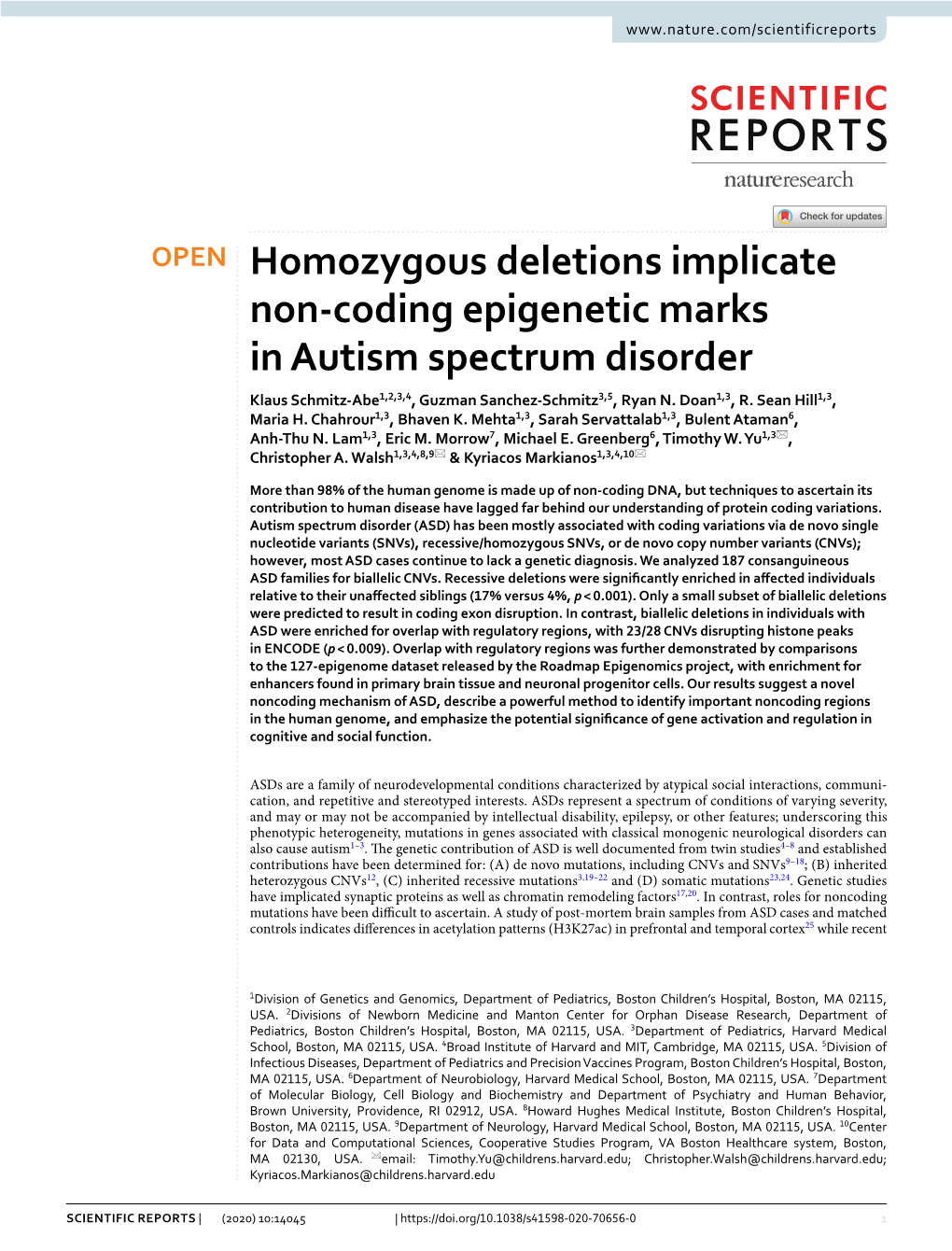 Homozygous Deletions Implicate Non-Coding Epigenetic Marks In