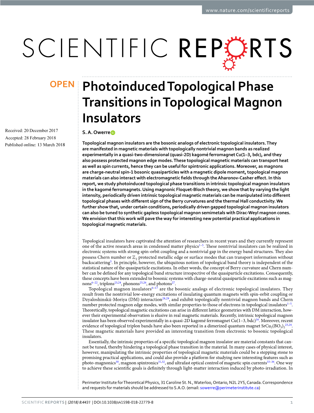 Photoinduced Topological Phase Transitions in Topological Magnon Insulators Received: 20 December 2017 S