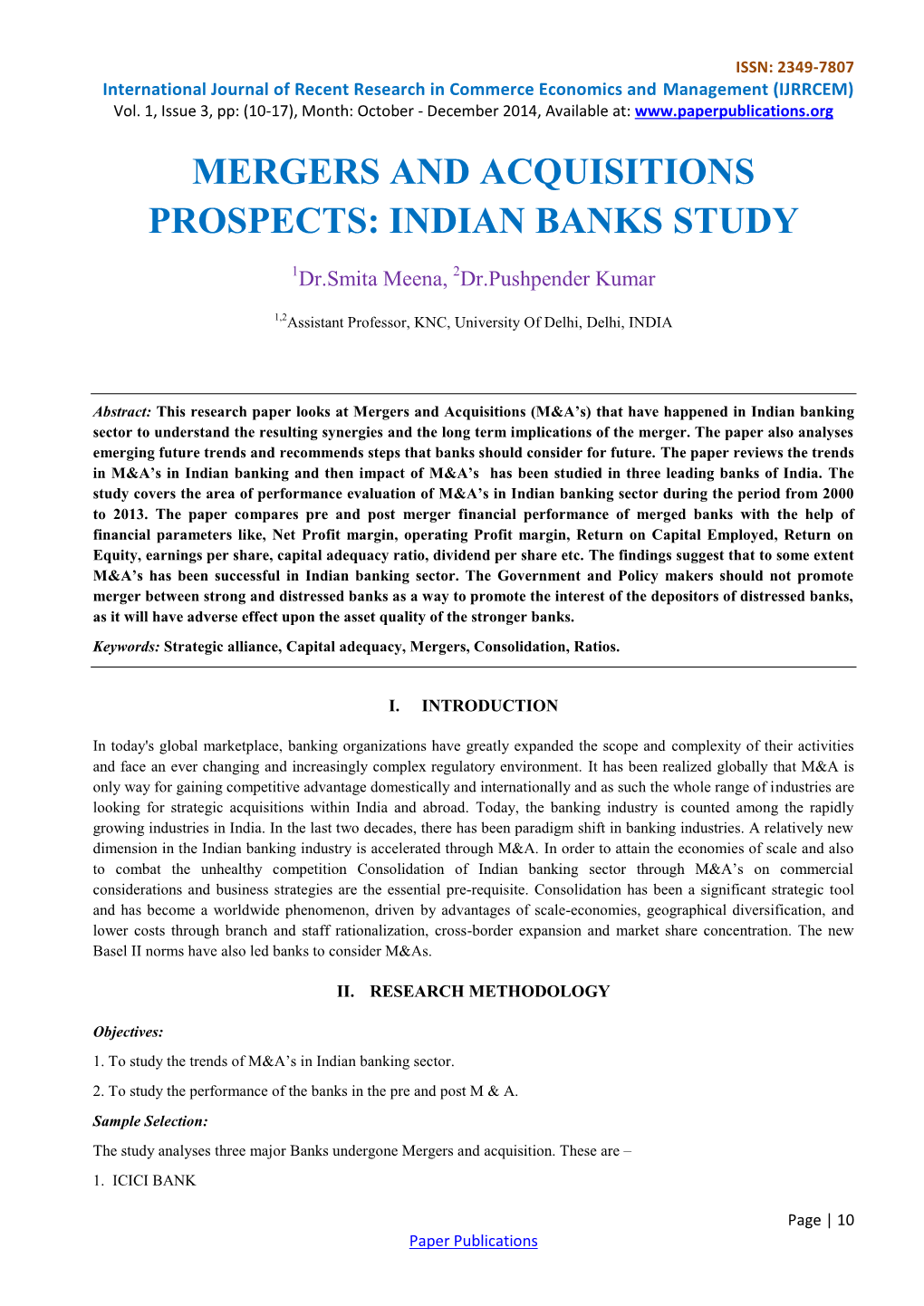 Mergers and Acquisitions Prospects: Indian Banks Study