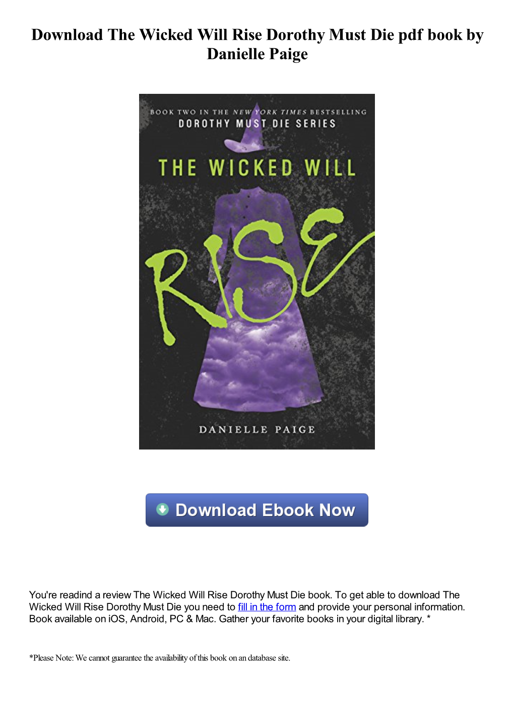 Download the Wicked Will Rise Dorothy Must Die Pdf Ebook By
