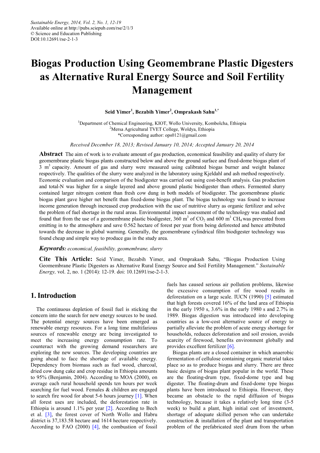 Biogas Production Using Geomembrane Plastic Digesters As Alternative Rural Energy Source and Soil Fertility Management