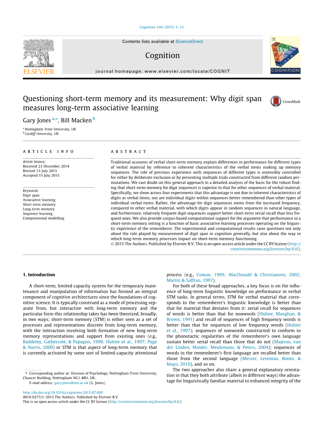 Why Digit Span Measures Long-Term Associative Learning