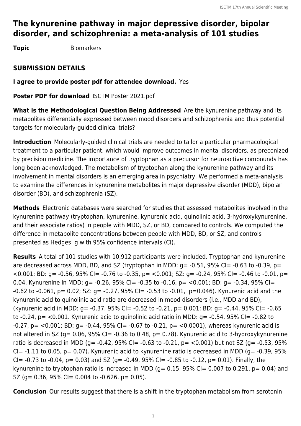 The Kynurenine Pathway in Major Depressive Disorder, Bipolar Disorder, and Schizophrenia: a Meta-Analysis of 101 Studies