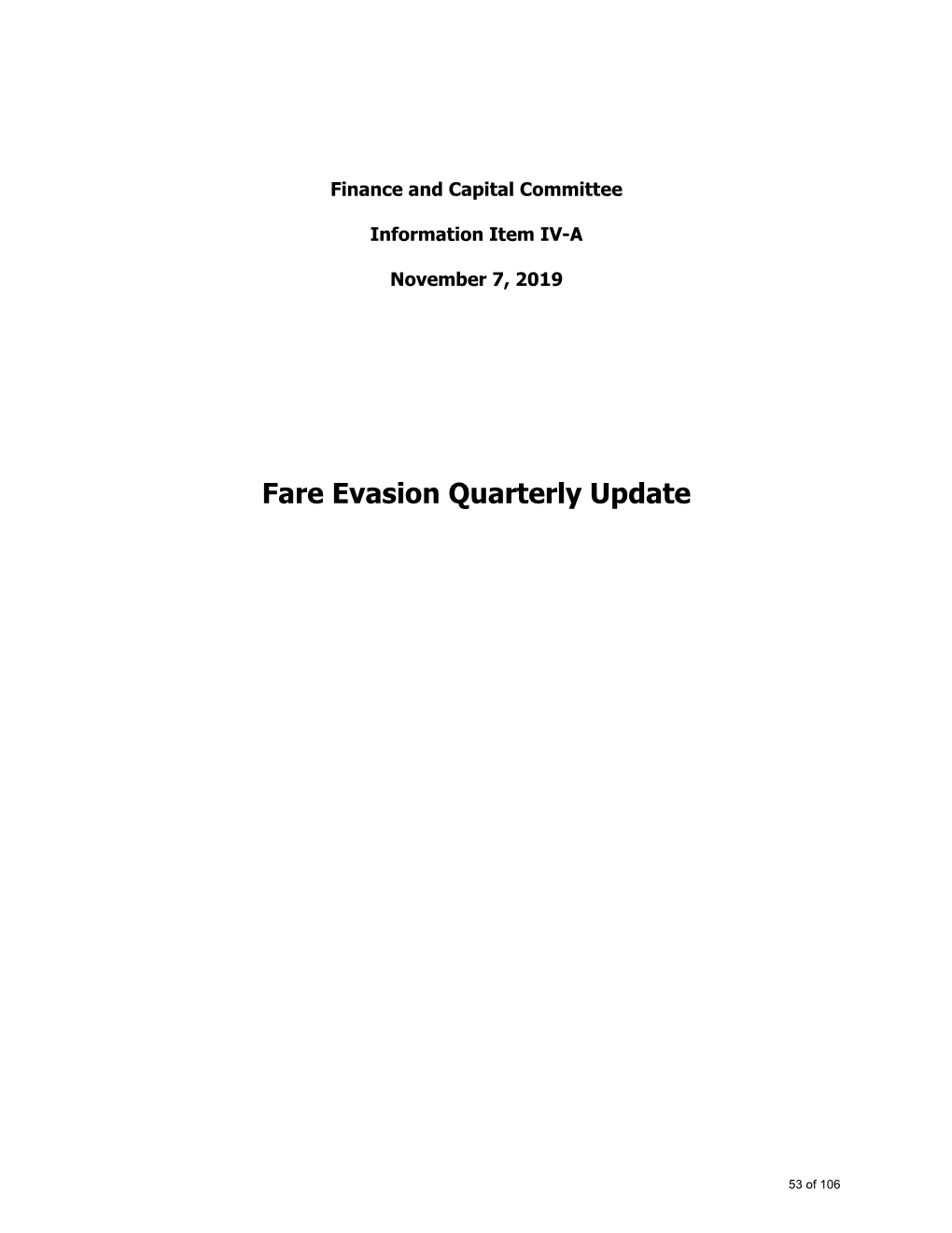 Fare Evasion Quarterly Update