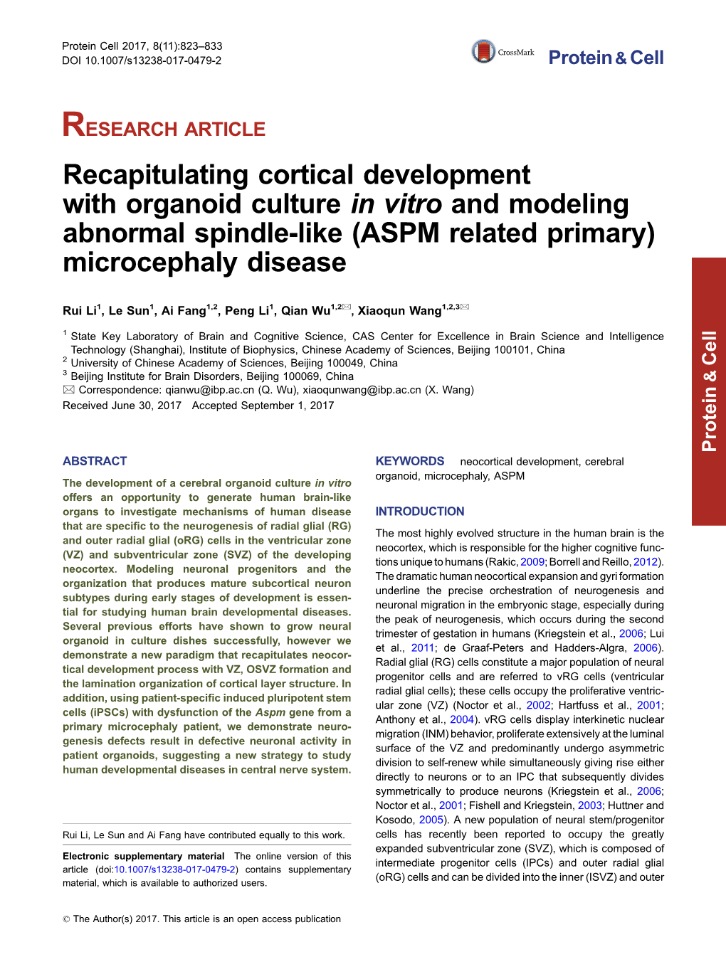 Recapitulating Cortical Development with Organoid Culture in Vitro and Modeling Abnormal Spindle-Like (ASPM Related Primary) Microcephaly Disease