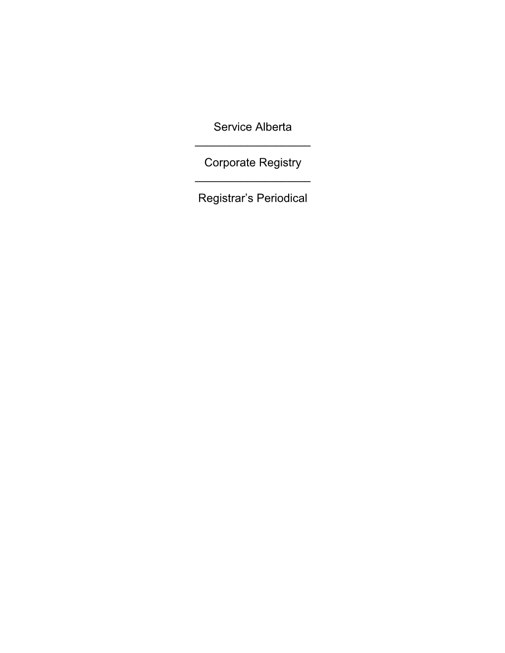 Service Alberta ______Corporate Registry ______