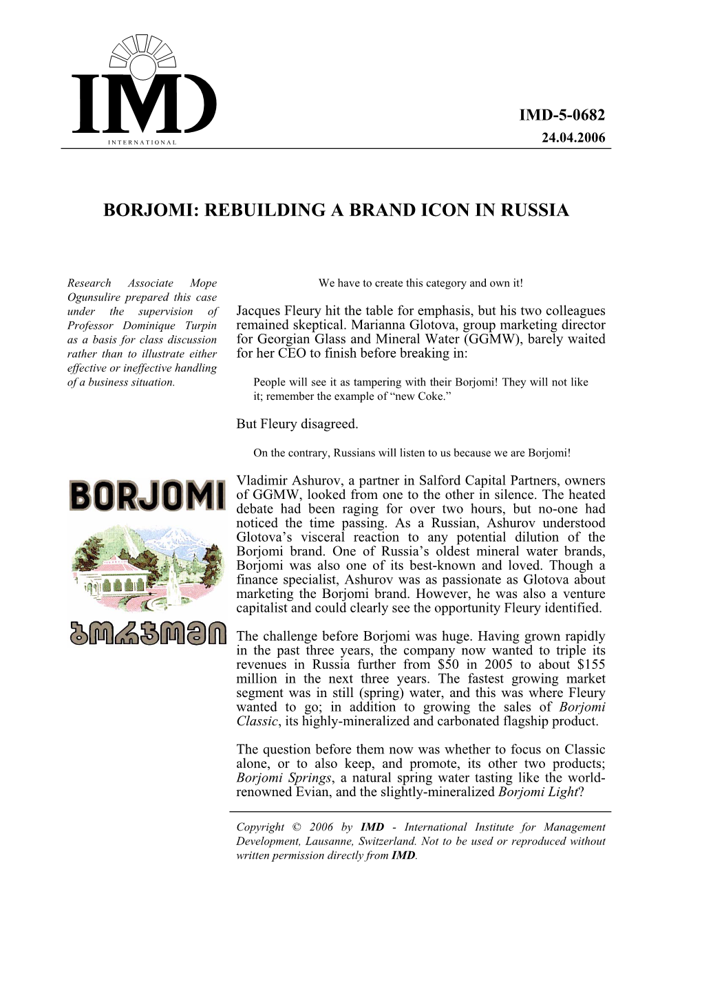 Borjomi: Rebuilding a Brand Icon in Russia