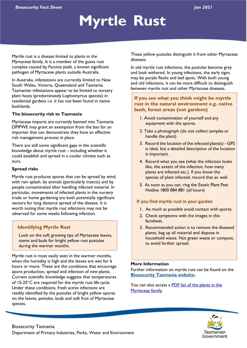 Biosecurity Fact Sheet – Myrtle Rust 9 April 2015